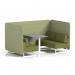 Brixworth 4 Seater Bench Booth With White Legs And Grey Table With White Leg In Rivet Fabric - Burnish Panels And Olive Sofa SF004174