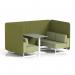 Brixworth 4 Seater Bench Booth With White Legs And Grey Table With White Leg In Rivet Fabric - Olive Panels And Burnish Sofa SF004177