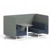 Brixworth 4 Seater Bench Booth With White Legs And Grey Table With White Leg In Rivet Fabric - Vitreous Panels And Charcoal Sofa SF004179