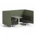 Brixworth 4 Seater Bench Booth With White Legs And Grey Table With White Leg In Main Line Flax Fabric - Monument Panels And Temple Sofa SF004187