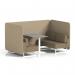 Brixworth 4 Seater Bench Booth With White Legs And Grey Table With White Leg In Main Line Flax Fabric - Upminster Panels And Bank Sofa SF004190