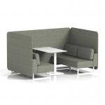Brixworth 4 Seater Bench Booth With White Legs And White Table With White Leg In Rivet Fabric - Vitreous Panels And Sofa SF004209