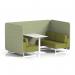 Brixworth 4 Seater Bench Booth With White Legs And White Table With White Leg In Rivet Fabric - Burnish Panels And Olive Sofa SF004234