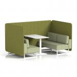 Brixworth 4 Seater Bench Booth With White Legs And White Table With White Leg In Rivet Fabric - Olive Panels And Burnish Sofa SF004237