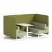 Brixworth 4 Seater Bench Booth With White Legs And White Table With White Leg In Rivet Fabric - Olive Panels And Burnish Sofa SF004237