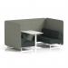 Brixworth 4 Seater Bench Booth With White Legs And White Table With White Leg In Rivet Fabric - Vitreous Panels And Charcoal Sofa SF004239