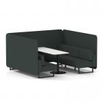 Brixworth 6 Seater Bench Booth With Black Legs And White Table With Black Leg In Rivet Fabric - Charcoal Panels And Sofa SF004445