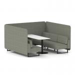 Brixworth 6 Seater Bench Booth With Black Legs And White Table With Black Leg In Rivet Fabric - Vitreous Panels And Sofa SF004449