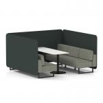 Brixworth 6 Seater Bench Booth With Black Legs And White Table With Black Leg In Rivet Fabric - Charcoal Panels And Vitreous Sofa SF004475