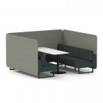 Brixworth 6 Seater Bench Booth With Black Legs And White Table With Black Leg In Rivet Fabric - Vitreous Panels And Charcoal Sofa SF004479