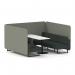 Brixworth 6 Seater Bench Booth With Black Legs And White Table With Black Leg In Rivet Fabric - Vitreous Panels And Charcoal Sofa SF004479