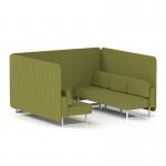 Brixworth 6 Seater Bench Booth With White Legs In Rivet Fabric - Olive Panels And Sofa SF004507