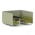 Brixworth 6 Seater Bench Booth With White Legs And Black Table With White Leg In Rivet Fabric - Burnish Panels And Olive Sofa SF004594