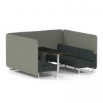 Brixworth 6 Seater Bench Booth With White Legs And Black Table With White Leg In Rivet Fabric - Vitreous Panels And Charcoal Sofa SF004599