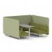 Brixworth 6 Seater Bench Booth With White Legs And Grey Table With White Leg In Rivet Fabric - Burnish Panels And Olive Sofa SF004654