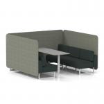 Brixworth 6 Seater Bench Booth With White Legs And Grey Table With White Leg In Rivet Fabric - Vitreous Panels And Charcoal Sofa SF004659
