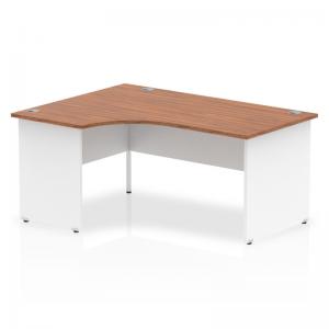 Impulse 1600mm Left Crescent Office Desk Walnut Top White Panel End