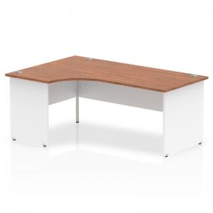 Impulse 1800mm Left Crescent Office Desk Walnut Top White Panel End
