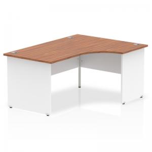 Impulse 1600mm Right Crescent Office Desk Walnut Top White Panel End
