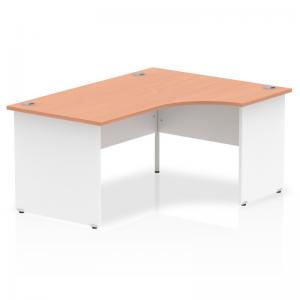 Impulse 1600mm Right Crescent Office Desk Beech Top White Panel End