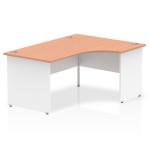Impulse Panel End 1600 Right Hand Crescent Desk Beech Top White Panels TT000039