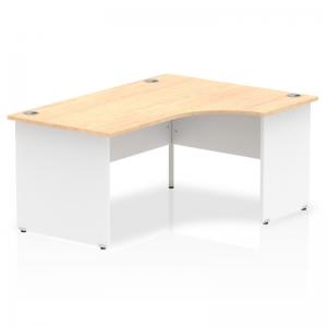Impulse 1600mm Right Crescent Office Desk Maple Top White Panel End