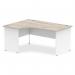 Impulse 1600mm Left Crescent Office Desk Grey Oak Top White Panel End Leg TT000161