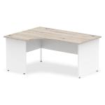 Impulse Panel End 1600 Left Hand Crescent Desk Grey Oak Top White Panels TT000161