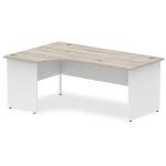 Impulse 1800mm Left Crescent Office Desk Grey Oak Top White Panel End Leg TT000163