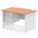 Impulse 1200 x 800mm Straight Office Desk Beech Top White Panel End Leg with 1 x 2 Drawer Fixed Pedestal TT000167