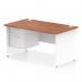 This 1400 x 800mm straight office desk features a walnut top and white panel end leg. It comes with a 2 drawer fixed pedestal and has a dynamic and modern design. The desk has a sturdy and sleek appearance, perfect for any office setting.