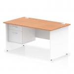 The Dynamic Pedestal Desk Impulse features a sleek 1400 x 800mm oak top and white panel end leg. The desk comes with a 2 drawer fixed pedestal for extra storage space. Its modern design adds a touch of sophistication to any office space.