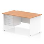 Impulse 1400 x 800mm Straight Office Desk Oak Top White Panel End Leg with 1 x 3 Drawer Fixed Pedestal TT000176