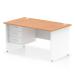 Impulse 1400 x 800mm Straight Office Desk Oak Top White Panel End Leg with 1 x 3 Drawer Fixed Pedestal TT000176