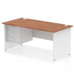 Impulse 1600 x 800mm Straight Office Desk Walnut Top White Panel End Leg with 1 x 3 Drawer Fixed Pedestal TT000178