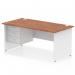 The photograph showcases a modern and sleek office desk with a walnut top and white panel end leg. The desk measures 1600 x 800mm and features a 3 drawer fixed pedestal. The design is both functional and stylish, perfect for any office space.