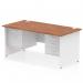 The Dynamic Pedestal Desk Impulse features a sleek and modern design with a 1600 x 800mm Walnut top and a White panel end leg. It also comes with a 2 drawer and 3 drawer fixed pedestal for added storage.