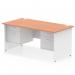 The dynamic pedestal desk has a sleek beech top with a clean white panel end leg. Attached are two 2-drawer fixed pedestals, offering ample storage space. Measuring at 1600 x 800mm, this straight office desk is both practical and stylish.