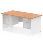 Impulse 1600 x 800mm Straight Office Desk Oak Top White Panel End Leg with 2 x 2 Drawer Fixed Pedestal TT000189