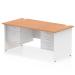 Impulse 1600 x 800mm Straight Office Desk Oak Top White Panel End Leg with 1 x 2 Drawer and 1 x 3 Drawer Fixed Pedestal TT000191