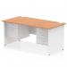 The Dynamic Pedestal Desk Impulse is a modern and functional office desk. It features a sleek 1600 x 800mm oak top with white panel end leg that effortlessly blends into any workspace. This desk also comes with 1 x 2 drawer and 1 x 3 drawer fixed pedestal, providing ample storage space for all your office essentials.