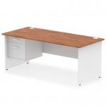 The Dynamic Pedestal Desk Impulse is a sleek and modern office desk, featuring a 1800 x 800mm walnut top with a white panel end leg. It comes with a fixed pedestal containing 2 drawers, perfect for storing your office essentials.