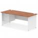 The Dynamic Pedestal Desk Impulse is a sleek and modern office desk, featuring a 1800 x 800mm walnut top with a white panel end leg. It comes with a fixed pedestal containing 2 drawers, perfect for storing your office essentials.