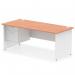 This photo shows a sleek and modern Impulse 1800 x 800mm straight office desk with a beech top and white panel end legs. A fixed pedestal with 2 drawers is attached to one side. The desk exudes a dynamic and professional atmosphere, perfect for any office.