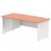 The photograph captures a sleek and modern dynamic pedestal desk with a beech top and white panel end leg. The 1800 x 800mm straight office desk is accompanied by a 3 drawer fixed pedestal, creating a functional and stylish workspace.