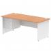 This picture shows a sleek and modern Dynamic Pedestal Desk Impulse, measuring 1800 x 800mm. The straight office desk features an oak top and white panel end leg, with a 1 x 3 drawer fixed pedestal. The overall look is both functional and stylish.