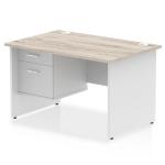 Impulse 1200 x 800mm Straight Office Desk Grey Oak Top White Panel End Leg with 1 x 2 Drawer Fixed Pedestal TT000207