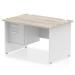 Impulse 1200 x 800mm Straight Office Desk Grey Oak Top White Panel End Leg with 1 x 2 Drawer Fixed Pedestal TT000207