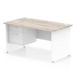 Impulse 1400 x 800mm Straight Office Desk Grey Oak Top White Panel End Leg with 1 x 2 Drawer Fixed Pedestal TT000209