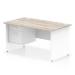 Impulse 1400 x 800mm Straight Office Desk Grey Oak Top White Panel End Leg with 1 x 2 Drawer Fixed Pedestal TT000209